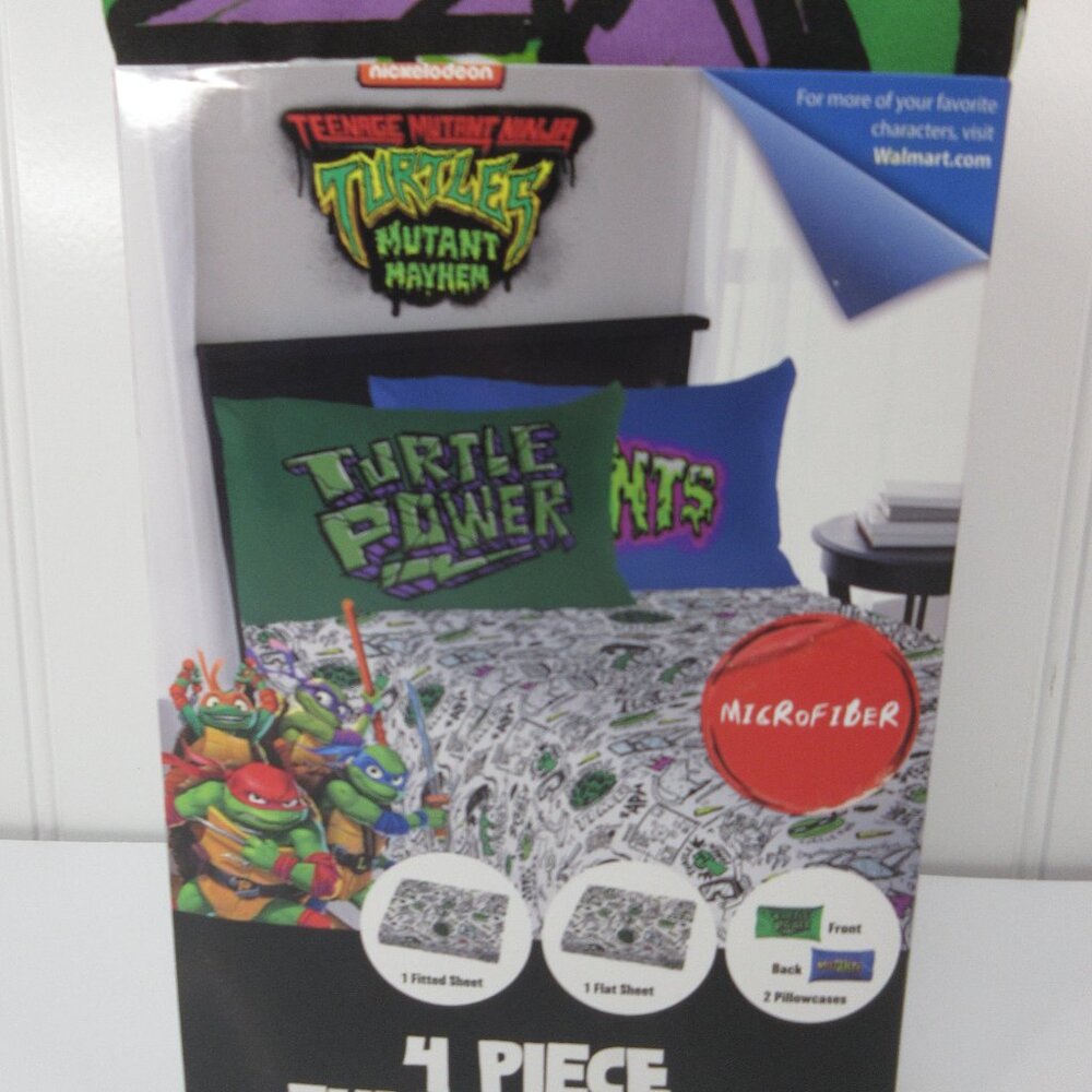 Teenage Mutant Ninja Turtles Kids Full Sheet Set 4Pcs Nickelodeon White Green